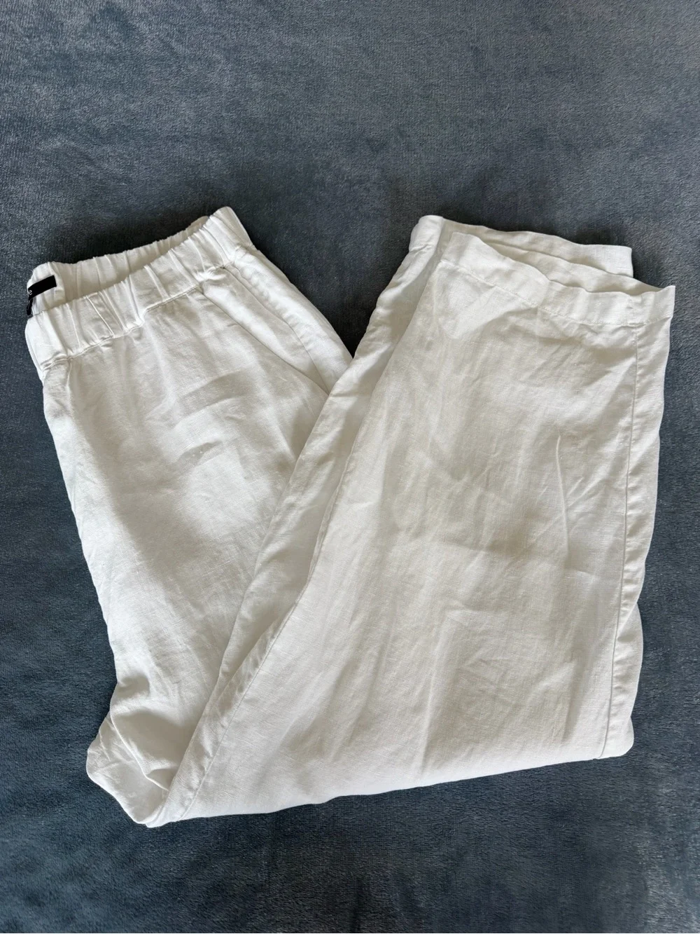 Quince 100% European Linen White Elastic-Waist Slim Crop Pants Size L